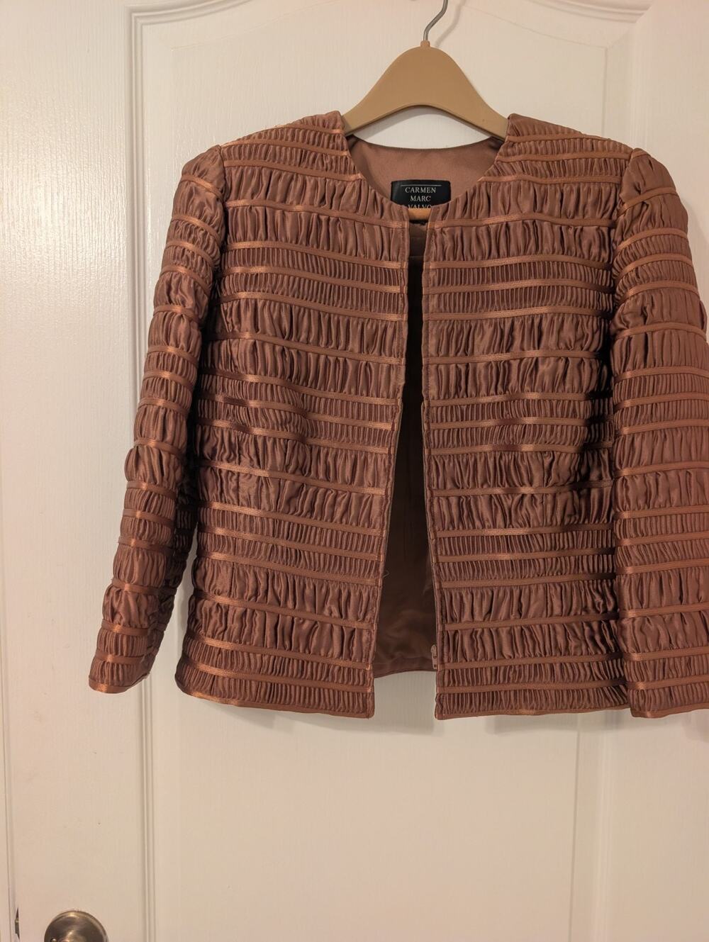 Carmen Marc Valvo Collection Textured Metallic Blazer Copper Sz 2